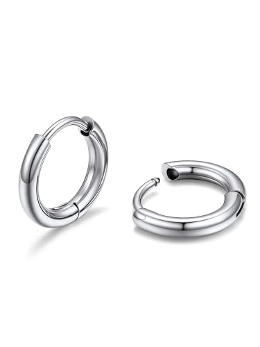 PROSTEEHoop Earrings for Men Women Stainless Steel Silver/Black/14K Gold | Waterproof & Lightweight Sleeper Small Huggie Earring Hypoallergenic Post Cartilage Piercing Jewelry for Mens Dad Gift Box - color: A. Round-Silver, size: 8mm