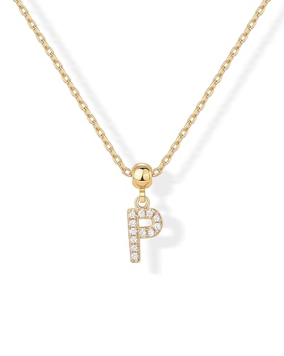 PAVOI 14K Gold Plated Dainty Initial Letter Necklace with Charms for Women | Adjustable Chain Gold Charm Initial Necklaces, Small Alphabet Letters Removable Pendants Cute Jewelry Gifts - style: - P