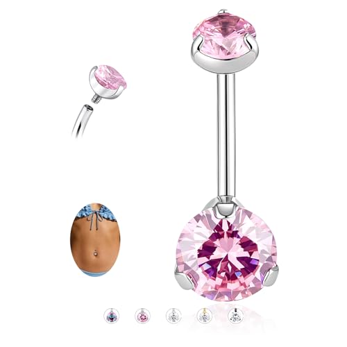 Solid Titanium Belly Button Ring,14G Hypoallergenic Silver Belly Rings,Internally Threaded 10mm Belly Piercing Jewelry,Round CZ Navel Rings,14G Belly Button Rings for Women Men - color: S-pk