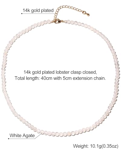 Simple 4mm Gemstones and Crystals Choker Necklace Unisex 16"-18" | Necklaces for Women Men, Adjustable, 40-45 cm Chain Length, Handmade, Spiritual Gemstones, Positive Energy, Daily Wear - style: White Agate