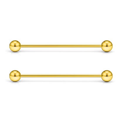 16G 14G Surgical Steel Tongue Rings Nipple Rings Industrial Piercing Jewelry Set Multi Size Straight Barbells 12mm 14mm 16mm 19mm 22mm 28mm 32mm 35mm 38mm 40mm 45mm for Women Men - color: goldtone, size: 16g,bar length 35mm