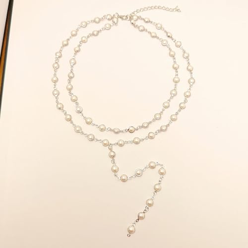 Colorful Crystal Long Necklace for Women Dainty Boho Y-Shaped Color Bead Necklaces Sparkly Rhinestone Pendant Layered Gold Long Chain Choker Good Luck Trend Jewelry Gift Jewelry - color: Double Layer Pearl Silver