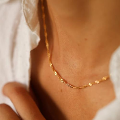 14K Gold Plated Chain Necklace for Women Trendy - 925 Sterling Silver Clasp | Waterproof Dainty Choker Necklace, 14/16/18/20 inch Thin Simple Box Figaro Chain Herringbone Necklace Jewelry for Women Men - color: Singapore
