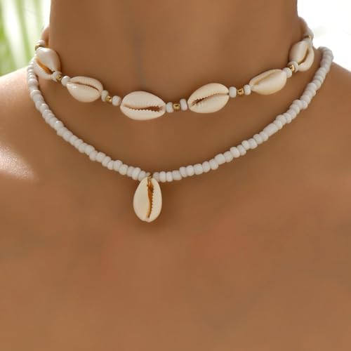 Nackiy Shell Necklace for Women, Handmade Summer Beach Jewelry Gift | Natural Sea Shell Necklace, Adjustable Collar Fit, Coastal Beach Style, Shell Starfish Charms, Lightweight Summer Jewelry - color: Gold-Plated 1