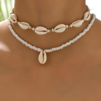 Nackiy Shell Necklace for Women, Handmade Summer Beach Jewelry Gift | Natural Sea Shell Necklace, Adjustable Collar Fit, Coastal Beach Style, Shell Starfish Charms, Lightweight Summer Jewelry - color: Gold-Plated 1