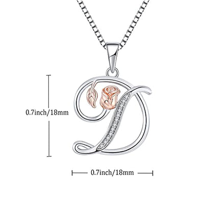 STARCHENIE Initial Necklace for Women Sterling Silver Letters 26 Alphabet Pendant Rose Flower Jewelry Gifts for Family Sisters Friend - color: D
