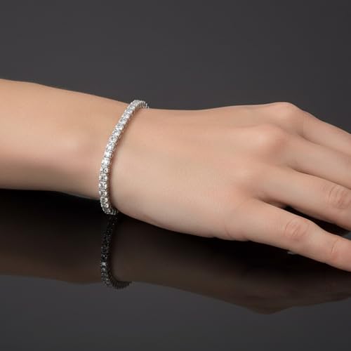 MDFUN 18K White Gold Plated 2.5mm Cubic Zirconia Classic Tennis Bracelet for Women and and Men, Size 6-8 Inch - size: 8.0IN
