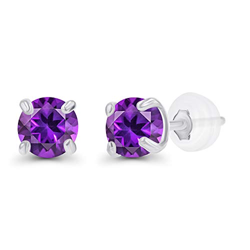 Solid 14K Gold 3mm Round Prong Set Hypoallergenic Genuine Petite Birthstone Stud Earrings - color: Amethyst