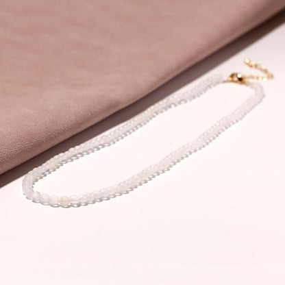 Simple 4mm Gemstones and Crystals Choker Necklace Unisex 16"-18" | Necklaces for Women Men, Adjustable, 40-45 cm Chain Length, Handmade, Spiritual Gemstones, Positive Energy, Daily Wear - style: White Agate