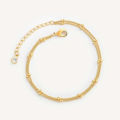 MEVECCO Dainty Chain Bracelets for Women, Layered and Charm Styles | 14K Gold Plated Brass, Select Cubic Zirconia Accents, Single and Multi-Row Structures for Refined Everyday Wristwear - style: 2 Layer Satellite Chain