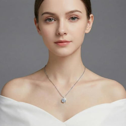2Ct Cubic Zirconia Necklaces for Women Dainty Solitaire Simulated Diamond White Gold Pendant,Silver Clavicle Choker Adjustable Chain,Luxury Trendy Jewelry for Anniversary Her Mom Wife Gifts - color: Round