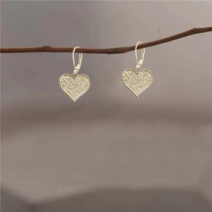 Sparkling Rhinestone Heart Hoop Earrings for Women Charming Heart-Shaped Huggie Earrings Valentine Day Jewelry - color: Gold