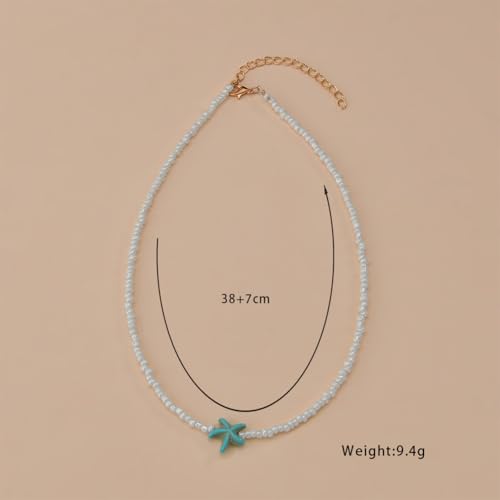 Seed Bead Choker Necklace for Women Bohemian Tiny Beads Choker Colorful Rice Bead Starfish Choker Summer Surfer Beach Necklace Jewelry Gift - color: G-Blue Starfish