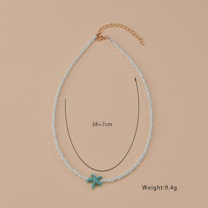 Seed Bead Choker Necklace for Women Bohemian Tiny Beads Choker Colorful Rice Bead Starfish Choker Summer Surfer Beach Necklace Jewelry Gift - color: G-Blue Starfish