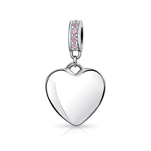 Bling Jewelry .925 Sterling Silver Blue Crystal Accent Bale Heart Shape Dangle Bead Charm for Bracelet - color: Pink
