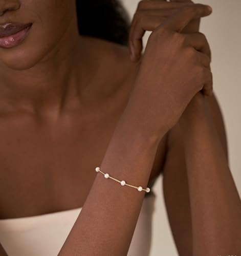NECOCY 14K Gold Plated Pearl Bracelets for Women, Dainty Bracelets Stack Trendy Pearls Beaded Link Chain Charm Bracelets Set Layered Tiny Wedding Prom Jewelry Gift for Women Mother's Day Graduation - style: Style-1