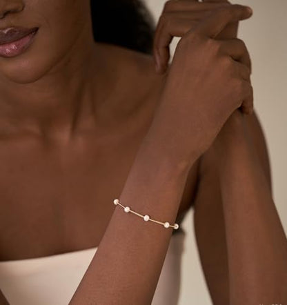 NECOCY 14K Gold Plated Pearl Bracelets for Women, Dainty Bracelets Stack Trendy Pearls Beaded Link Chain Charm Bracelets Set Layered Tiny Wedding Prom Jewelry Gift for Women Mother's Day Graduation - style: Style-1