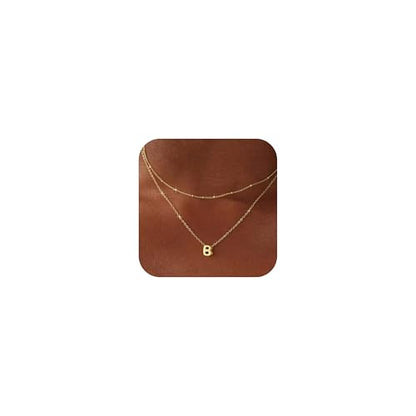 Thaivor Initial Necklaces for Women 14K Gold Plated Bubble Letter Necklace Layered Dainty Cute Choker Pendant Stack Jewelry Fashion Accessories Teen Trendy Gift - color: Gold, style: B