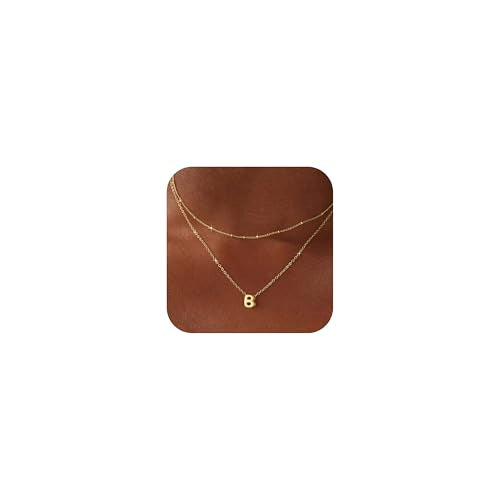 Thaivor Initial Necklaces for Women 14K Gold Plated Bubble Letter Necklace Layered Dainty Cute Choker Pendant Stack Jewelry Fashion Accessories Teen Trendy Gift - color: Gold, style: B