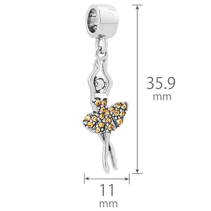 NARTGO Sparkling Dancing Women with Colorful Birthstone Charm Compatible with Pandora Bracelets Birthday Mother's Day Christmas Jewelry Gifts - color: November Yellow