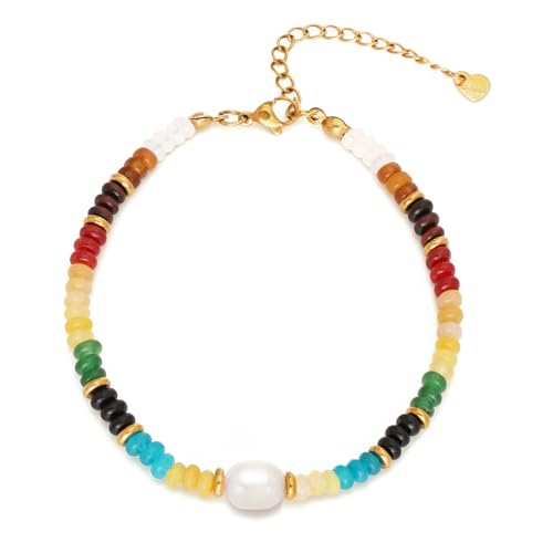 Gemstone Beaded Bracelets with Freshwater Pearl | Crystal Beaded Bracelet Boho Natural Stone Trendy Jewelry Gifts - color: Multi