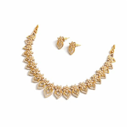 Antique Gold Plated Temple Jewellery Necklace Set with Earrings for Women, Traditional Indian Bridal Necklace Set, South Indian Choker Haram Style Jewellery Set, Ethnic Wedding Party Wear Necklace Set for Women - color: AD-Neck-177