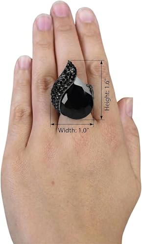 NYFASHION101 Radiant Teardrop Stone Adjustable Cocktail Statement Ring - color: Curvy Black/Hematite-Tone