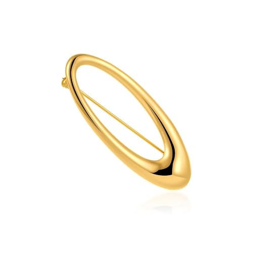 Minimalist Oval Brooch for Women Men Gold-Tone Geometric Lapel Pin Dainty Elliptical Badge for Suit Tie Dress Hat Bag Simple Fashion Jewelry Boutonniere Corsage Accessory