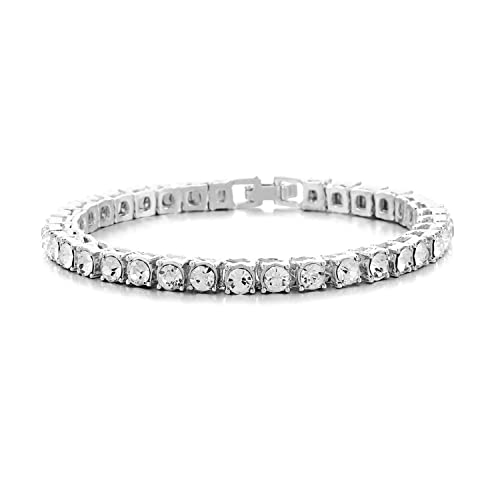 HH BLING EMPIRE 14K Gold and Silver Bracelets Diamond Tennis and Cuban Link Bracelet for Men Women Hip Hop Jewelry - color: Set B-Silver, size: 8.5"