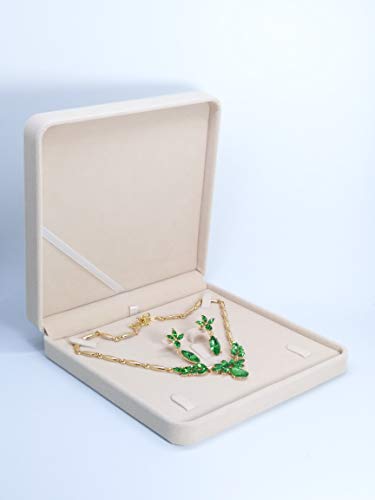Jewelry Set Velvet Box Necklace Earring Ring Necklace Bracelet Gift Display Case Wedding Jewelry Storage Holder (Beige) - color: Beige