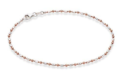 Miabella Italian 925 Sterling Silver Anklet for Women | Bead Ankle Bracelet | Bead Ankle Bracelet, Diamond-Cut, Fine Jewelry, Made in Italy - color: rose-gold-plated-silver, size: Length 11 Inches (Large)