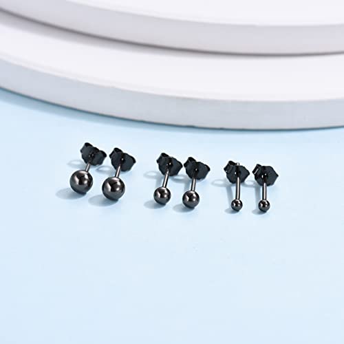 EPIRORA Sterling Silver Stud Earrings for Women- 3 Pairs Tiny Ball Stud Earrings Round CZ Cubic Zirconia Earrings Pearl Earrings Set Cartilage Small Tragus Earrings(2mm,3mm,4mm) - style: Ball earrings(2mm,3mm,4mm)-Black gold