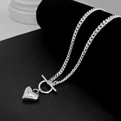 Zeffy Dainty Gold Heart Necklace for Women Trendy 14K Gold/Silver Plate Cute Heart Pendant Choker Necklaces Gold Love Heart Chain Necklace for Women Dainty Gold Jewelry Gifts for Women - style: Chunky Puffy Heart Necklace-Silver