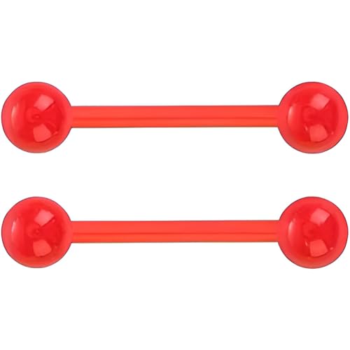 Glow in the Dark Barbell Piercing Kit for Women Men Acrylic Cute Nipple Bars Hypoallergenic 14 G Tongue Piercings Ring Set Long Body Jewelry Flexible Jewellery 2 pcs Size 16 MM - color: Red