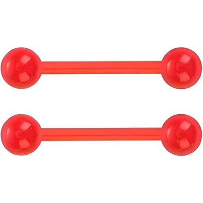 Glow in the Dark Barbell Piercing Kit for Women Men Acrylic Cute Nipple Bars Hypoallergenic 14 G Tongue Piercings Ring Set Long Body Jewelry Flexible Jewellery 2 pcs Size 16 MM - color: Red