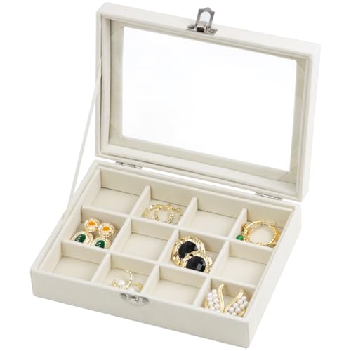 Fordonral Velvet Jewelry Organizer Box, Jewelry Drawer Organizers Trays, Earring Ring Necklace Holder Display Case (Beige, 12 Grid Box) - color: Beige, size: 12 Grid Box
