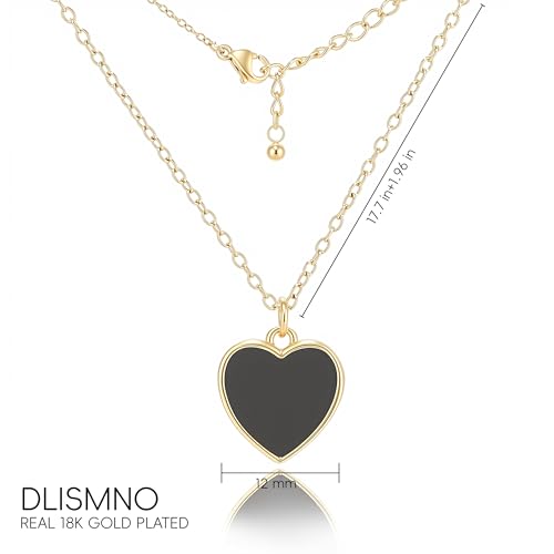 18K Gold Plated, Pt Plated Chain Necklace with Knot, Butterfly, Heart Pendant for Women, Delicate Minimalist Jewelry, 18-20 Inches - color: 12mm Black Heart