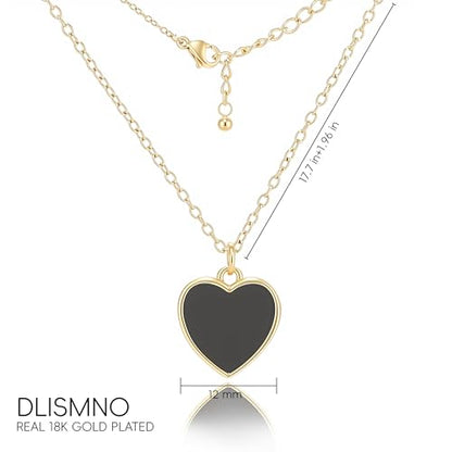 18K Gold Plated, Pt Plated Chain Necklace with Knot, Butterfly, Heart Pendant for Women, Delicate Minimalist Jewelry, 18-20 Inches - color: 12mm Black Heart
