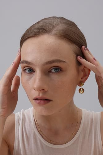 FRUMOS 18K Gold Plated Chunky Hoop Earrings for Women Fashion Thick Gold Hoops Set Jewelry for Birthday Christmas Gifts - color: Double Sphere Hoops