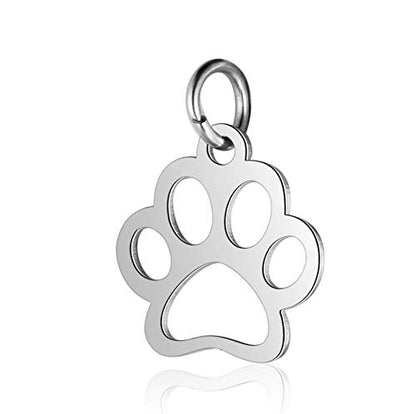 10pcs Stainless Steel Dog Paw Print Charm Pendant Animal Footprint Jewelry Finding Pendant for Jewelry Making DIY - color: Rhodium Plated