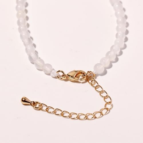 Simple 4mm Gemstones and Crystals Choker Necklace Unisex 16"-18" | Necklaces for Women Men, Adjustable, 40-45 cm Chain Length, Handmade, Spiritual Gemstones, Positive Energy, Daily Wear - style: White Agate