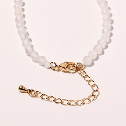 Simple 4mm Gemstones and Crystals Choker Necklace Unisex 16"-18" | Necklaces for Women Men, Adjustable, 40-45 cm Chain Length, Handmade, Spiritual Gemstones, Positive Energy, Daily Wear - style: White Agate