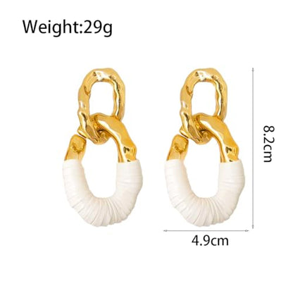 Chunky Gold Acrylic Chain Statement Earrings for Women,Exaggerated Thick Chain Artificial Leather Wrap Dangle Earrings Trendy Geometric Ear Jewelry - color: White