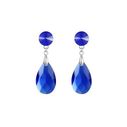 Round and Teardrop Crystal Stud Dangle Earrings Hypoallergenic Gold Plated Birthstone Drop Earrings Trendy Evening Prom Pageant Jewelry Gift for Women - color: sapphire blue