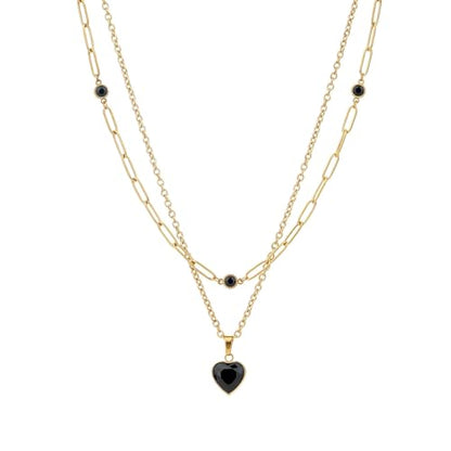Birthstone Layered Pendant Paperclip Necklace 18k Gold Plated Heart Choker Chain Necklace Emerald Cut Jewelry Birthday Gift for Women - color: Black Heart
