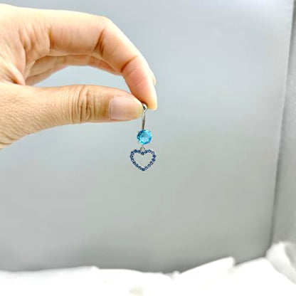 5PCS Crystal Belly Button Ring for Women Dangle Navel Belly Piercing Jewelry Cute Bow Butterfly Heart Angel wings Navel Belly Rings 14G Silver Surgical Steel Belly Button Stud - color: Bule-5pcs