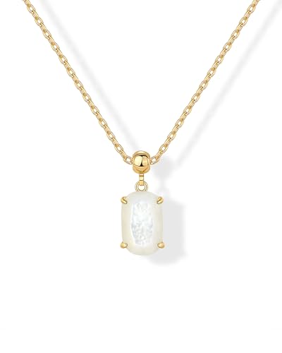 PAVOI Gemstone Charm Necklace for Women - 14K Gold Plated Pendant Necklaces | Dainty Gemstone Necklaces with Cute Charms Set and Adjustable Chain, Trendy Healing Crystal Pendants - style: Faceted Mother of Pearl