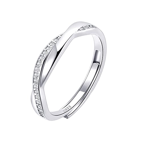 OOOPEL Sterling Silver Adjustable Ring S925 Silver Rings for Women Cubic Zirconia Twist Love Knot Dainty Ring Silver Minimalist Open Finger Rings Silver Thumb Sterling Silver Ring - color: cross ring CZ