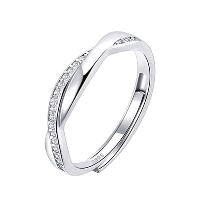 OOOPEL Sterling Silver Adjustable Ring S925 Silver Rings for Women Cubic Zirconia Twist Love Knot Dainty Ring Silver Minimalist Open Finger Rings Silver Thumb Sterling Silver Ring - color: cross ring CZ