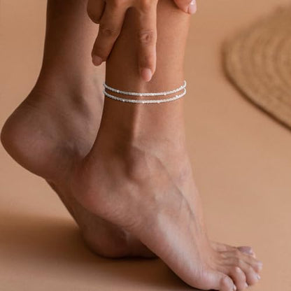 Gold/Silver Ankle Bracelets for Women,14K Gold Anklets for Women Waterproof Sparkly Chain Rhinestone Anklets Set Stackable Layered Anklet Bracelets for Women Beach Gold Jewelry Gift - style: Sparkly SL